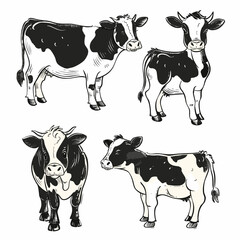 Hand-Drawn Cow Illustrations Set