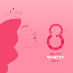 8 march, international women,s day campaign about women rights,woman with crown vector art poster design.