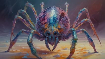 Crystalline Sentinel: Majestic Arachnid, Adorned with Splendorous Crystal Form