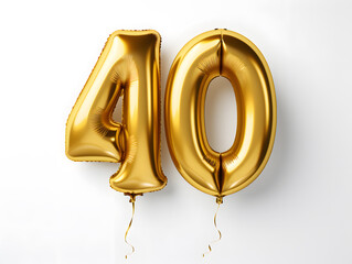Number 40  golden balloon isolated on white