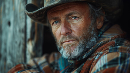 Mature farmer posing in a cowshed.