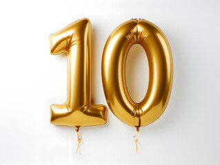 Number 10  golden balloon isolated on white