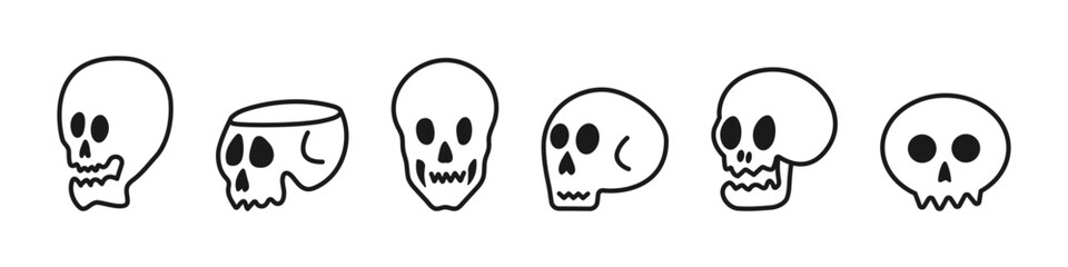 Skull icons set. Vector outline illustration