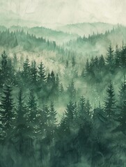 Tranquil pine forest landscape takes center stage in this abstract background with muted tones. - obrazy, fototapety, plakaty
