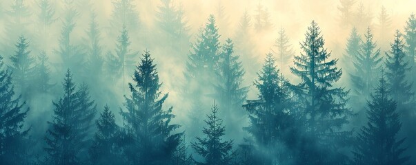 Calming atmosphere radiates from this abstract pine forest background in muted tones.