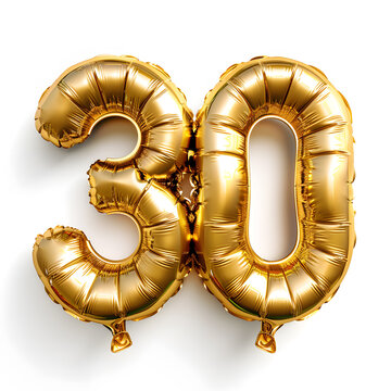 Number 30  golden balloon isolated on white
