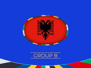 Albania flag for 2024 European football tournament, national team sign. - 782036402