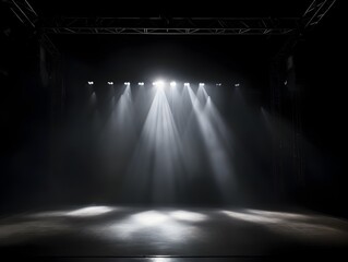 Dramatic Stage Beams and Theatrical Spotlights in a Moody,Futuristic Studio Setting - obrazy, fototapety, plakaty