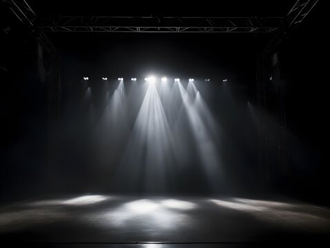 Dramatic Stage Beams and Theatrical Spotlights in a Moody,Futuristic Studio Setting