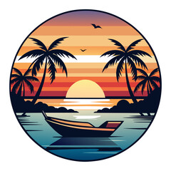 Fototapeta na wymiar sunset on the beach retro background , Vintage style t shirt graphics