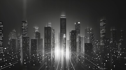 Surreal City at Night with Lights and Dynamic Perspective