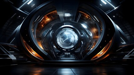 Futuristic and Technological Interior of a Spacecraft or Space Station Chamber