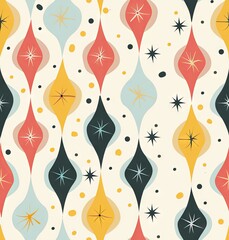 Seamless pattern of geometric shapes and stars in various colors. geometric shapes popular in mid-century modern art
