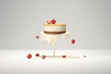 A delectable cheesecake adorned with fresh strawberries on top - 782040026