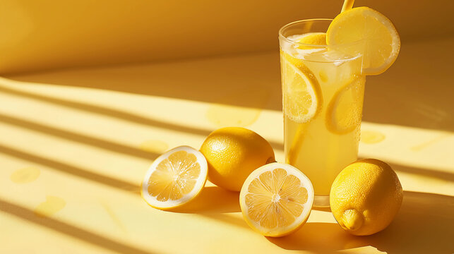 Studio image of a refreshing glass of lemonade