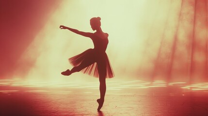 Ballet dancer on the stage, simple background.