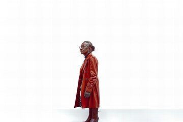 Elegant Mature Woman in Stylish Red Trench Coat Fashion Banner