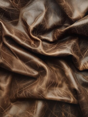 Rich texture and luxurious quality of brown leather. The supple material is artfully draped, forming elegant folds and curves that catch the light