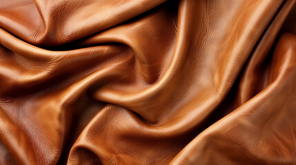 Smooth and luxurious texture of light brown leather. The supple material is gracefully draped, forming gentle waves and curves that create a sense of movement and elegance.