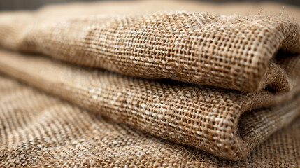 Coarse and natural texture of burlap fabric. The woven fibers, in varying shades of brown, create a rustic and earthy aesthetic.