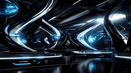 Futuristic Digital Interior Design Concept with Fluid Geometric Shapes and Captivating Lighting