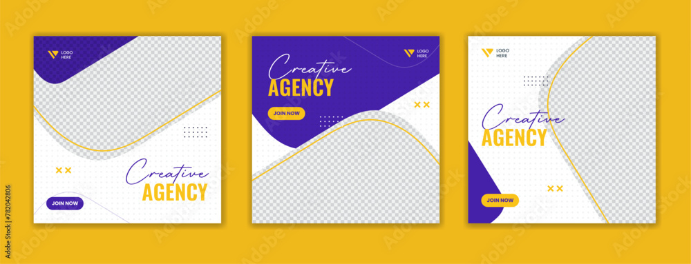 Poster blue and yellow organic shape corporate social media post design, square business template