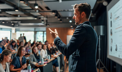 A confident speaker delivering a compelling presentation , Generative AI