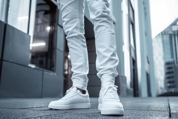 Man in White Pants, White Trousers and Shoes Mockup