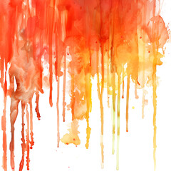 Orange and red dripping watercolor stain on transparent background.