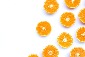 Orange fruits on white background.