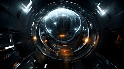Immersive Futuristic Space Station Interior with Advanced Control Panels and Illuminating Technology