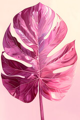 Pink Monstera Leaf Watercolor Illustration