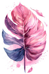 Pink Monstera Leaf Watercolor Illustration