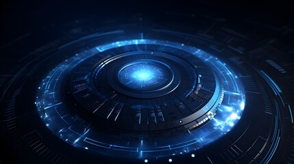 Innovative Futuristic Digital Technology System and Cyber Identification Interface in Dark Blue Tones