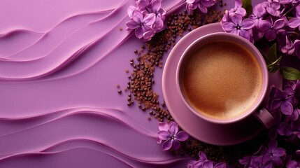 cup of coffee on the lilac background