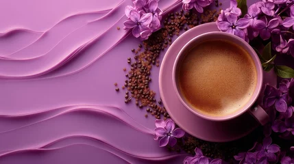 Foto op Plexiglas cup of coffee on the lilac background © natalikp