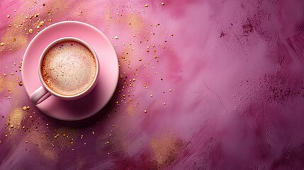 cup of coffee on the lilac background - obrazy, fototapety, plakaty