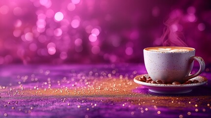 Obraz na płótnie Canvas cup of coffee on the lilac background