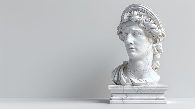 A white marble bust of a fictional female person, AI