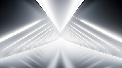 Luminous Futuristic Sci-Fi Triangle Tunnel in Sleek Modern White Architectural Background