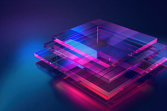 close up horizontal image of a transparent geometrical glowing abstract shapes