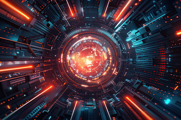 close up image of a cybernetic futuristic background, with lights and connections