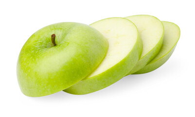 Sliced ripe green apple isolated on white