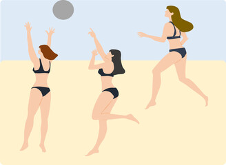 Fototapeta na wymiar ビーチバレーをする女性たちのイラスト
