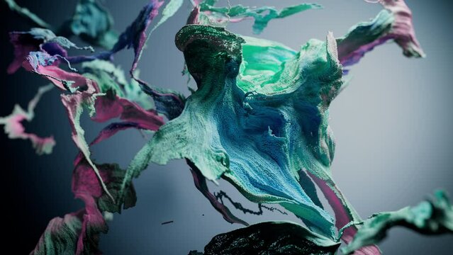 Abstract colorful particles fluid motion. Cg animation. Slow motion. Shallow depth of field.	