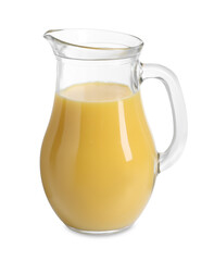 Refreshing orange juice in jug isolated on white