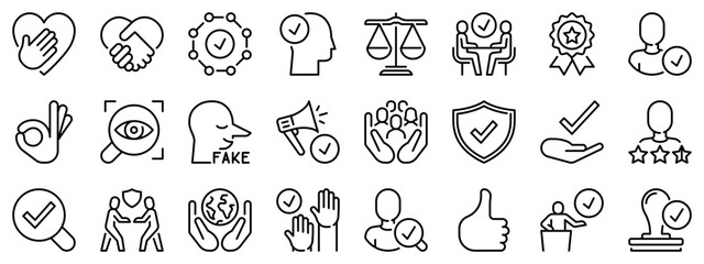 Icon set about trust. Line icons on transparent background with editable stroke. - 782049047