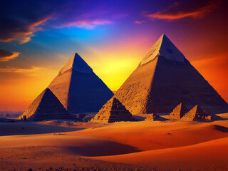 pyramids in giza evening seenary vibrant colors