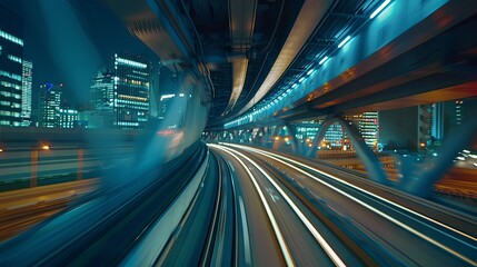 Tunnel moving train blur motion abstract asia background bay blue bridge city landscape commute commuting curve drive dynamic fast future futuristic light line modern move