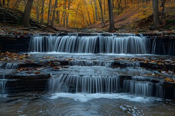 Autumn Cascade: Tranquil Waterfalls at Turkey Run. Concept Nature Photography, Waterfalls, Indiana Landscapes, Turkey Run State Park, Autumn Colors